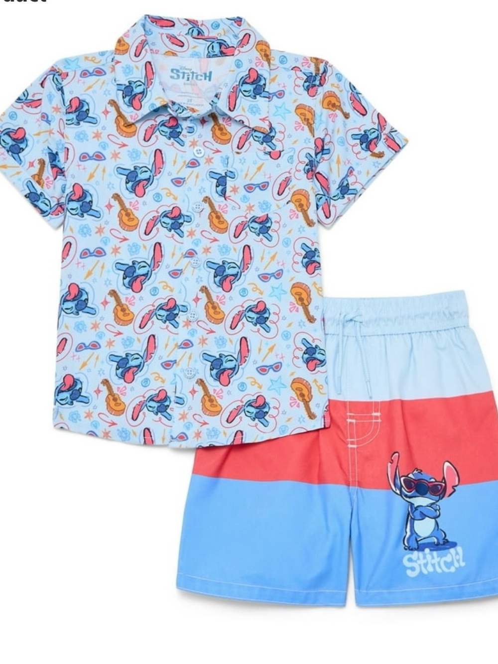 NWT boys Disney Stitch swimming trunks with matching resort button up size 4t